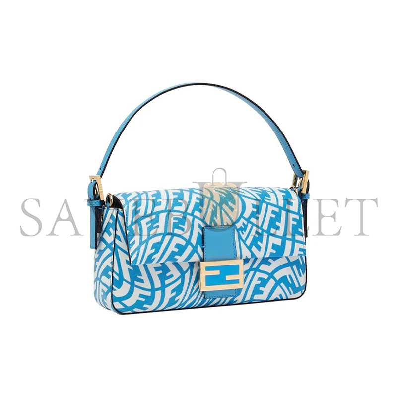 FENDI BAGUETTE 1997 BAG VERTIGO ZUCCA COATED CANVAS BLUE 8BR792AFL1F1E8L (28*13.5*6cm)